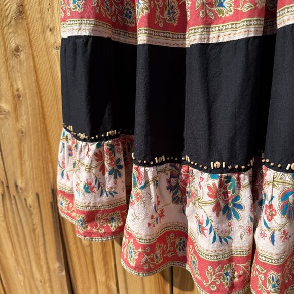 Vintage Prairie Midi Skirt 90s Ronnie Nicole Floral Beaded Flared | Size M/L - Picture 6 of 12